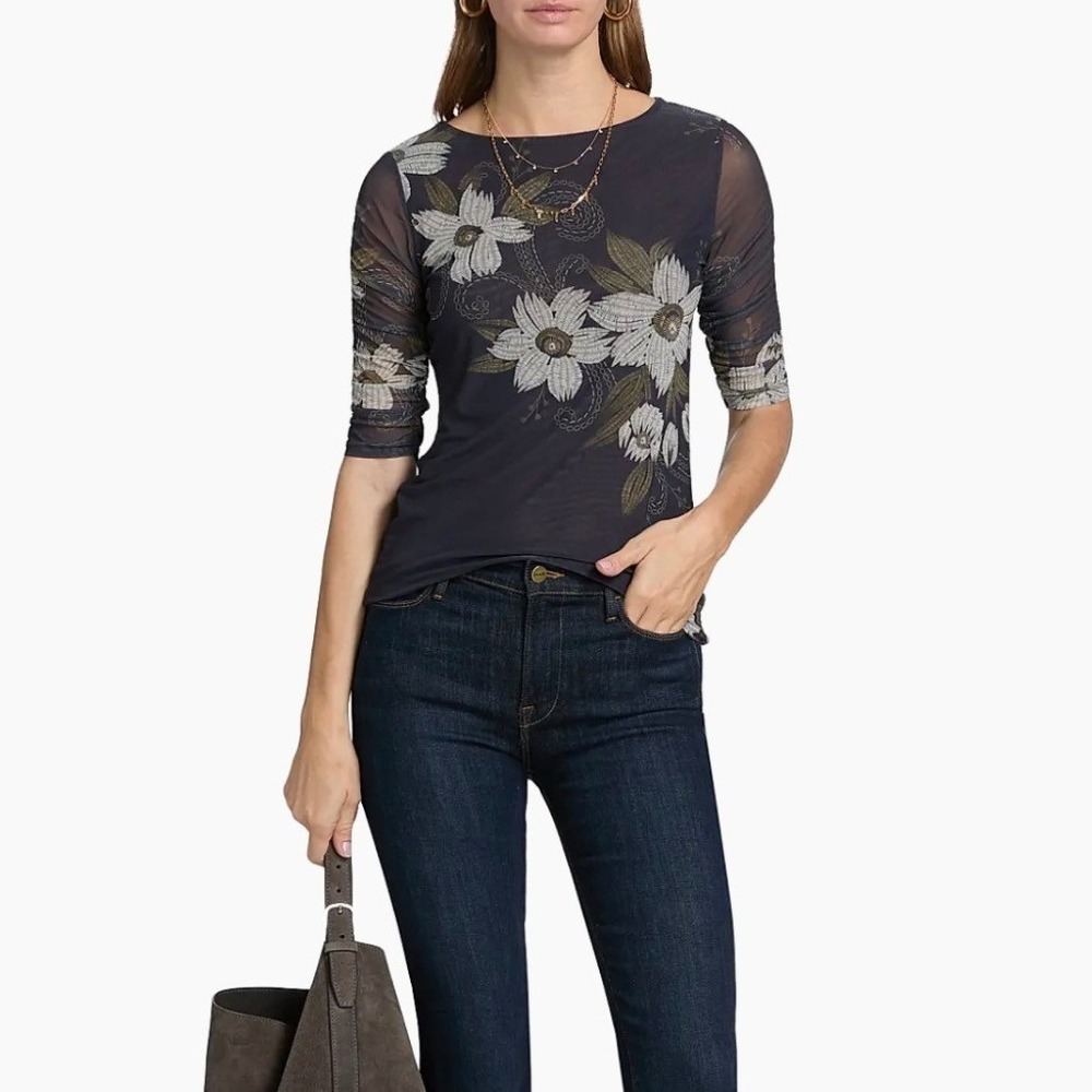 Johnny Was Mesh Floral Top Sm Corinthe Boho Ethereal Artsy Romantic Whimsigoth